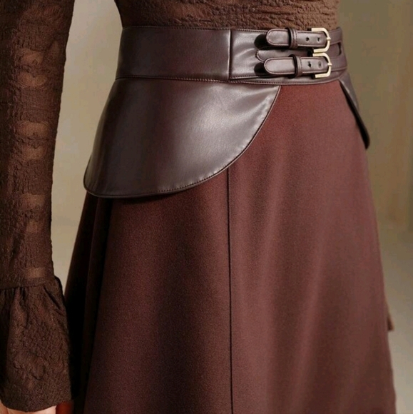 Fashionable Commuter Retro Chic PU Leather Patchwork DoubleBelt High Waist Shirt - Picture 3 of 4